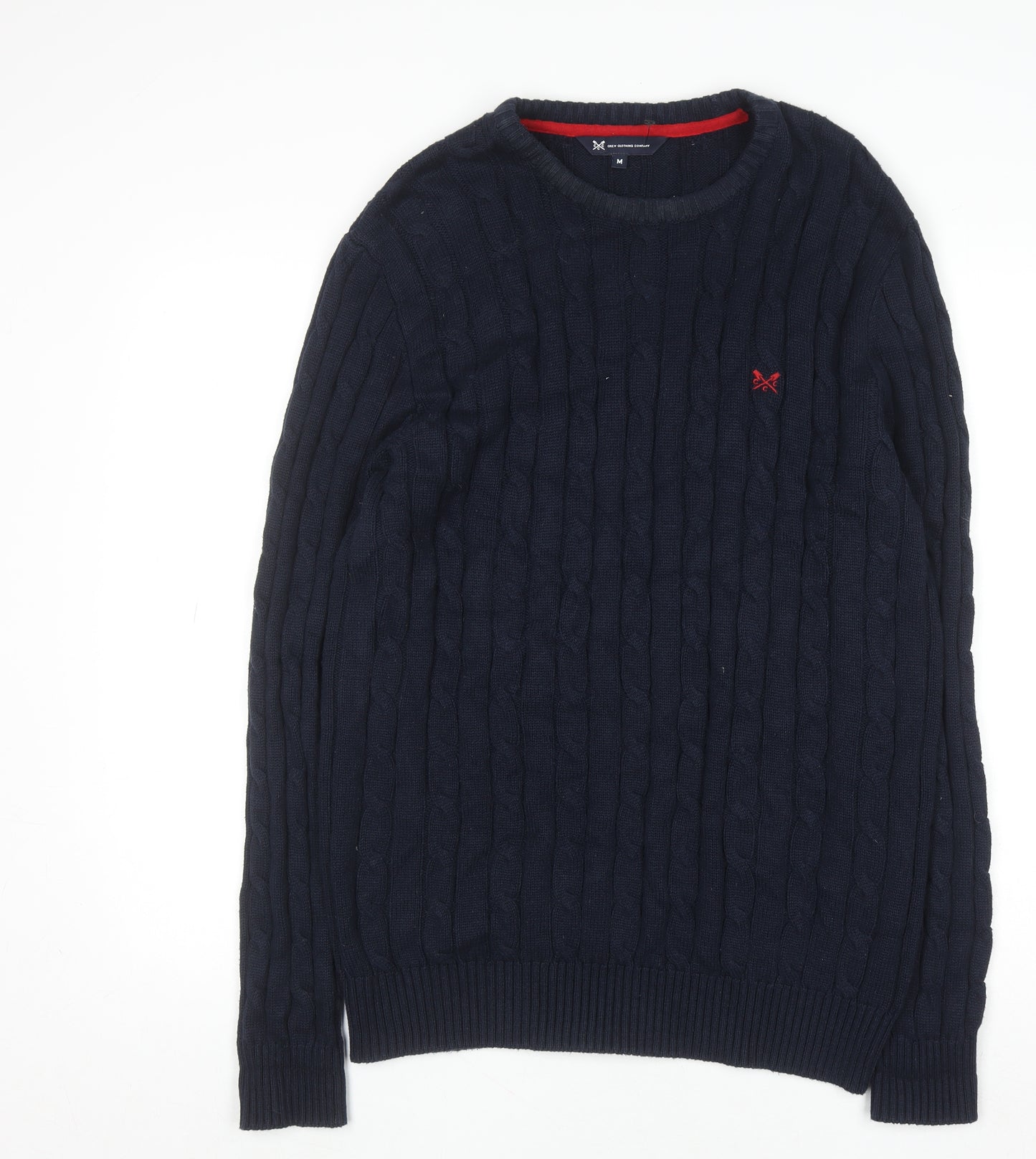 Crew Clothing Company Men's Blue Cable-Knit Cotton Acrylic Jumper M