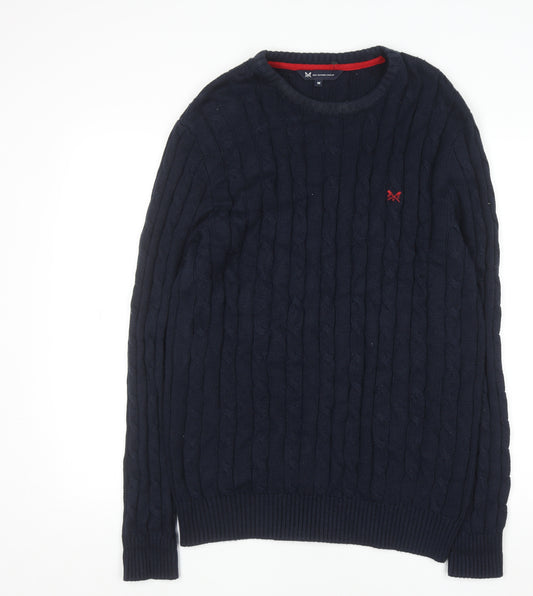 Crew Clothing Company Men's Blue Cable-Knit Cotton Acrylic Jumper M