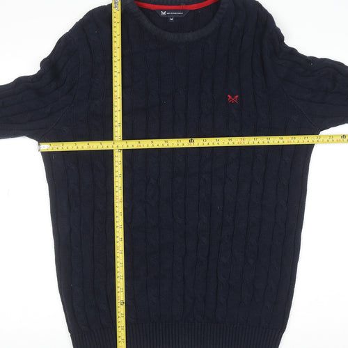Crew Clothing Company Men's Blue Cable-Knit Cotton Acrylic Jumper M