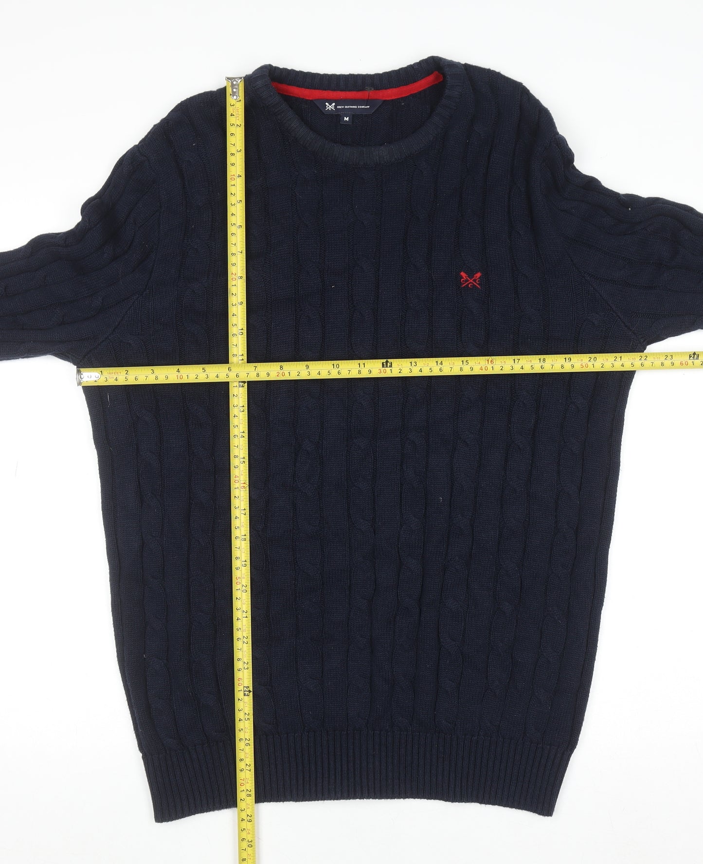 Crew Clothing Company Men's Blue Cable-Knit Cotton Acrylic Jumper M