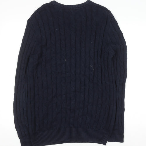 Crew Clothing Company Men's Blue Cable-Knit Cotton Acrylic Jumper M