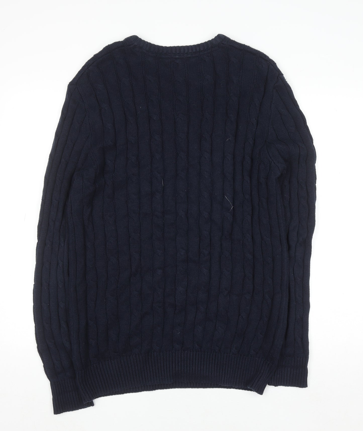 Crew Clothing Company Men's Blue Cable-Knit Cotton Acrylic Jumper M