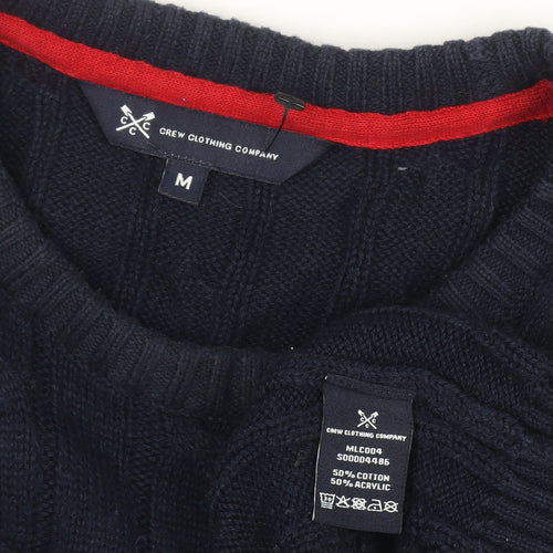 Crew Clothing Company Men's Blue Cable-Knit Cotton Acrylic Jumper M