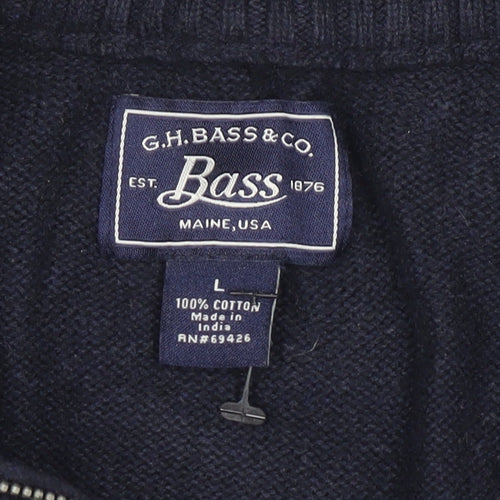 G.H. Bass & Co. Men's Blue Cotton 1/2 Zip Jumper Size L