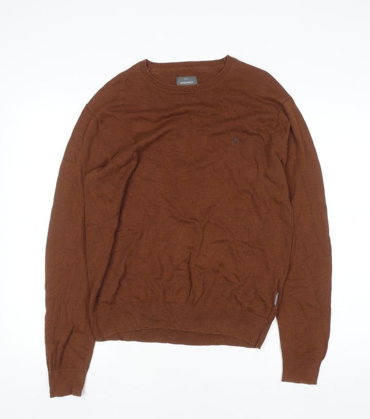 Peter Werth Men's Brown Cotton Crew Neck Jumper Size M