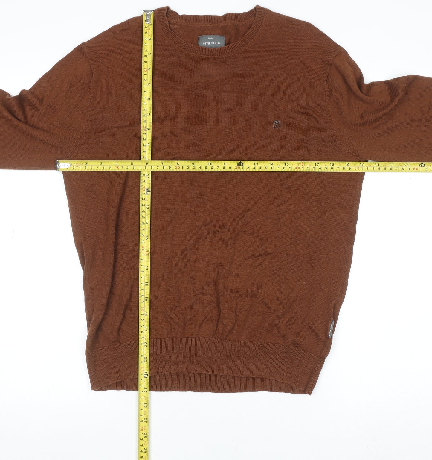 Peter Werth Men's Brown Cotton Crew Neck Jumper Size M