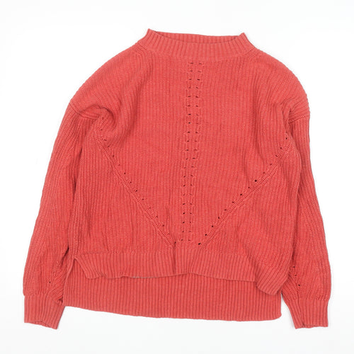 Fat Face Women’s Pink Cotton Mock Neck Knit Jumper Size 12