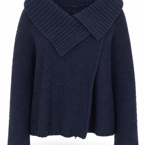 Principles Women Blue Cotton Blend Collared Knit Cardigan Size 14 Petite