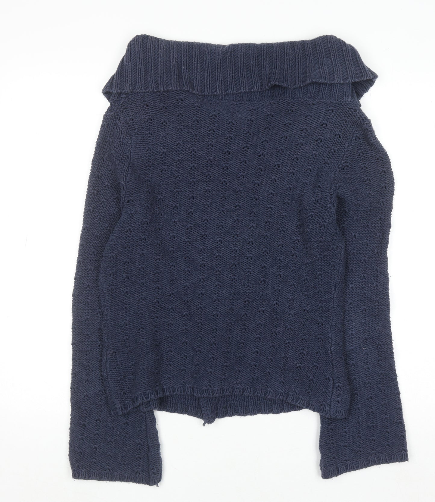 Principles Women Blue Cotton Blend Collared Knit Cardigan Size 14 Petite