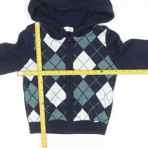 Hollister Women Navy Argyle Full Zip Hoodie XS Cotton Blend
