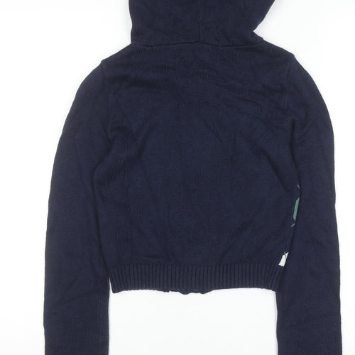 Hollister Women Navy Argyle Full Zip Hoodie XS Cotton Blend