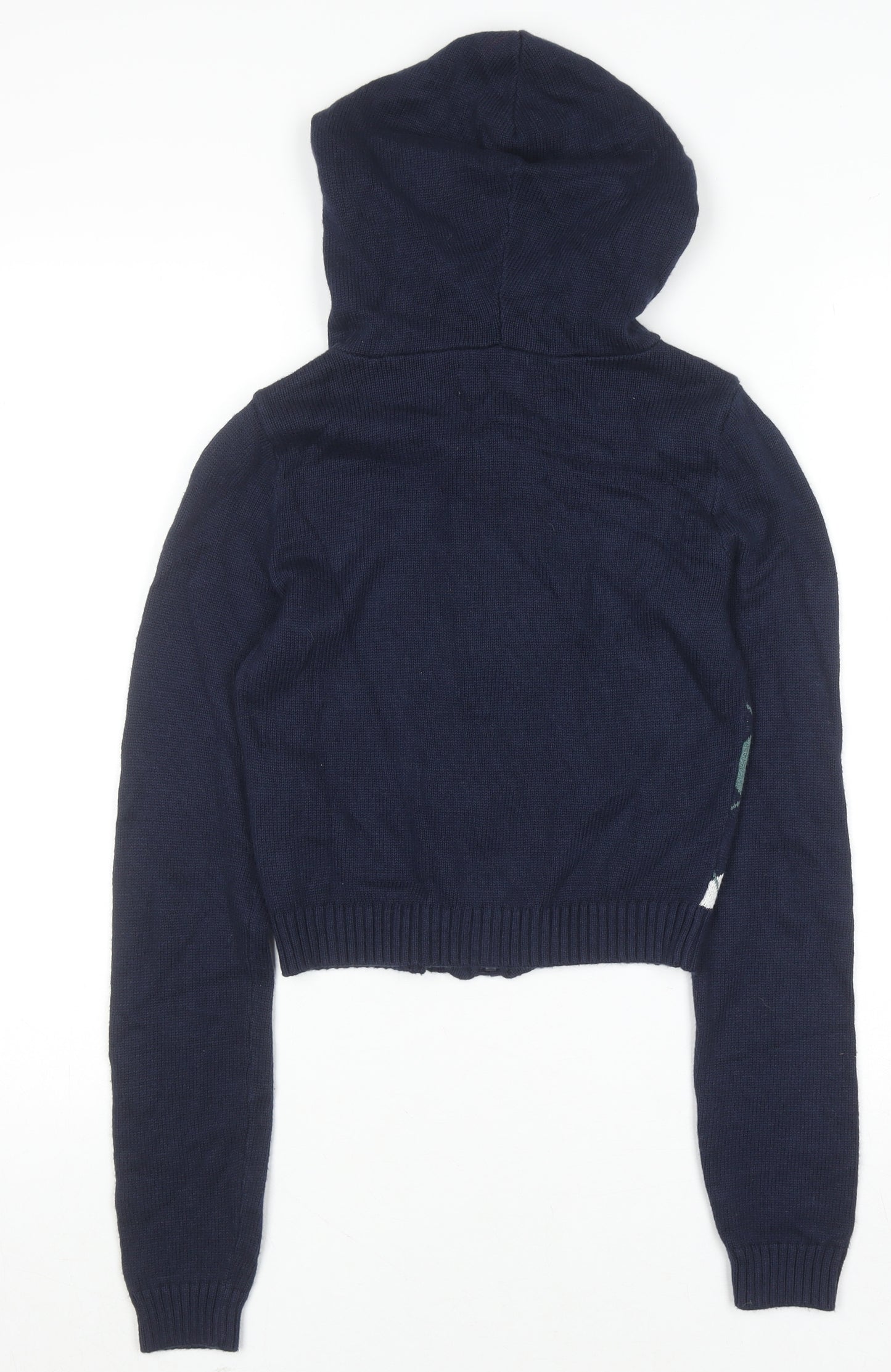 Hollister Women Navy Argyle Full Zip Hoodie XS Cotton Blend