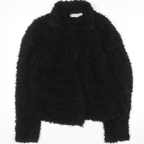 Factotum Women's Black Collared Fleece Cardigan Jumper One Size