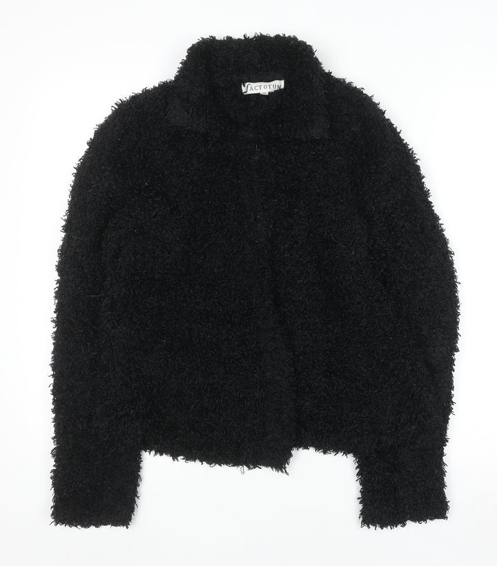 Factotum Women's Black Collared Fleece Cardigan Jumper One Size