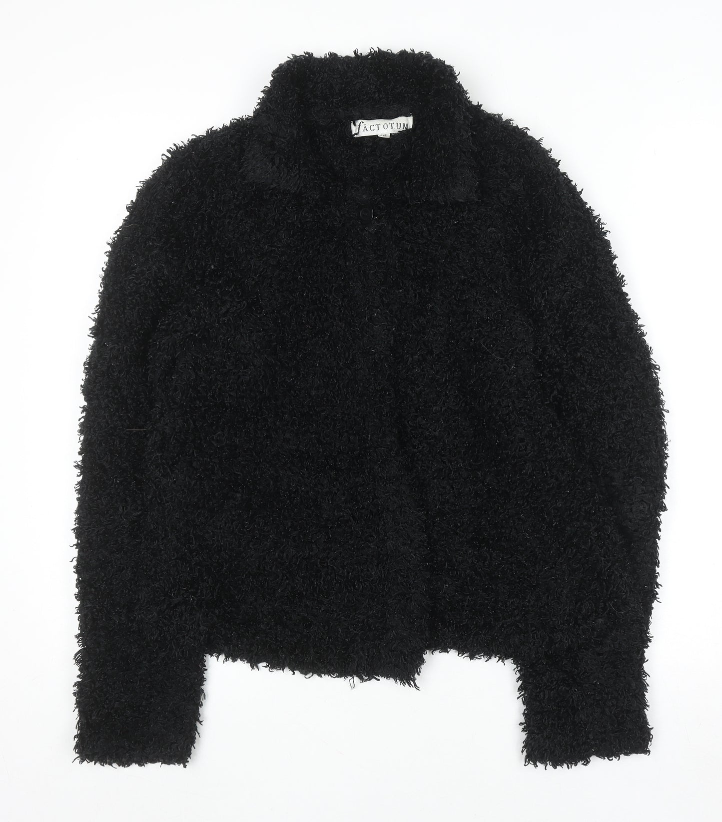 Factotum Women's Black Collared Fleece Cardigan Jumper One Size