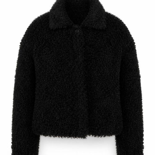 Factotum Women's Black Collared Fleece Cardigan Jumper One Size