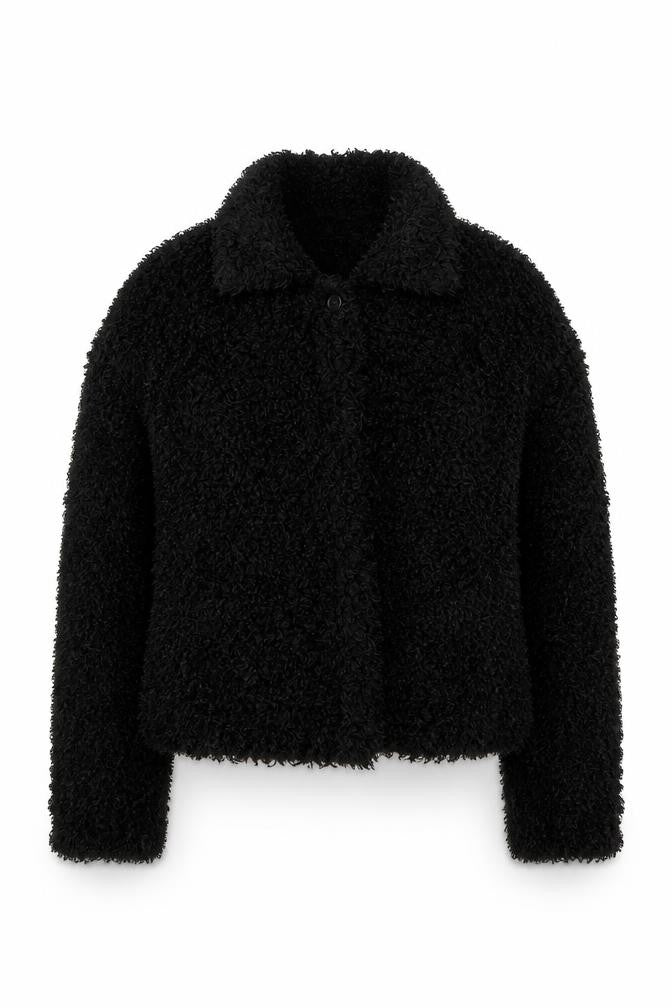 Factotum Women's Black Collared Fleece Cardigan Jumper One Size
