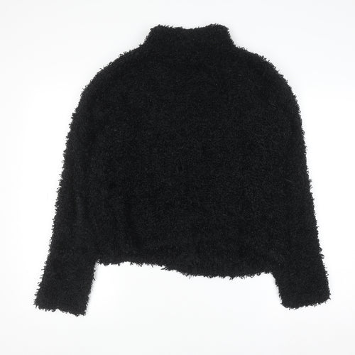 Factotum Women's Black Collared Fleece Cardigan Jumper One Size
