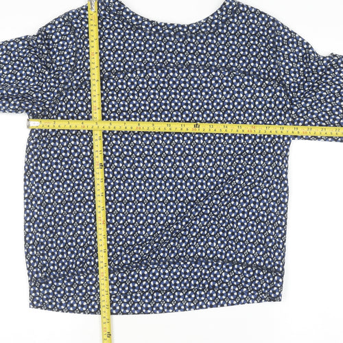 H&M Women Blue Geometric Crew Neck Long Sleeve Pullover Jumper Size S
