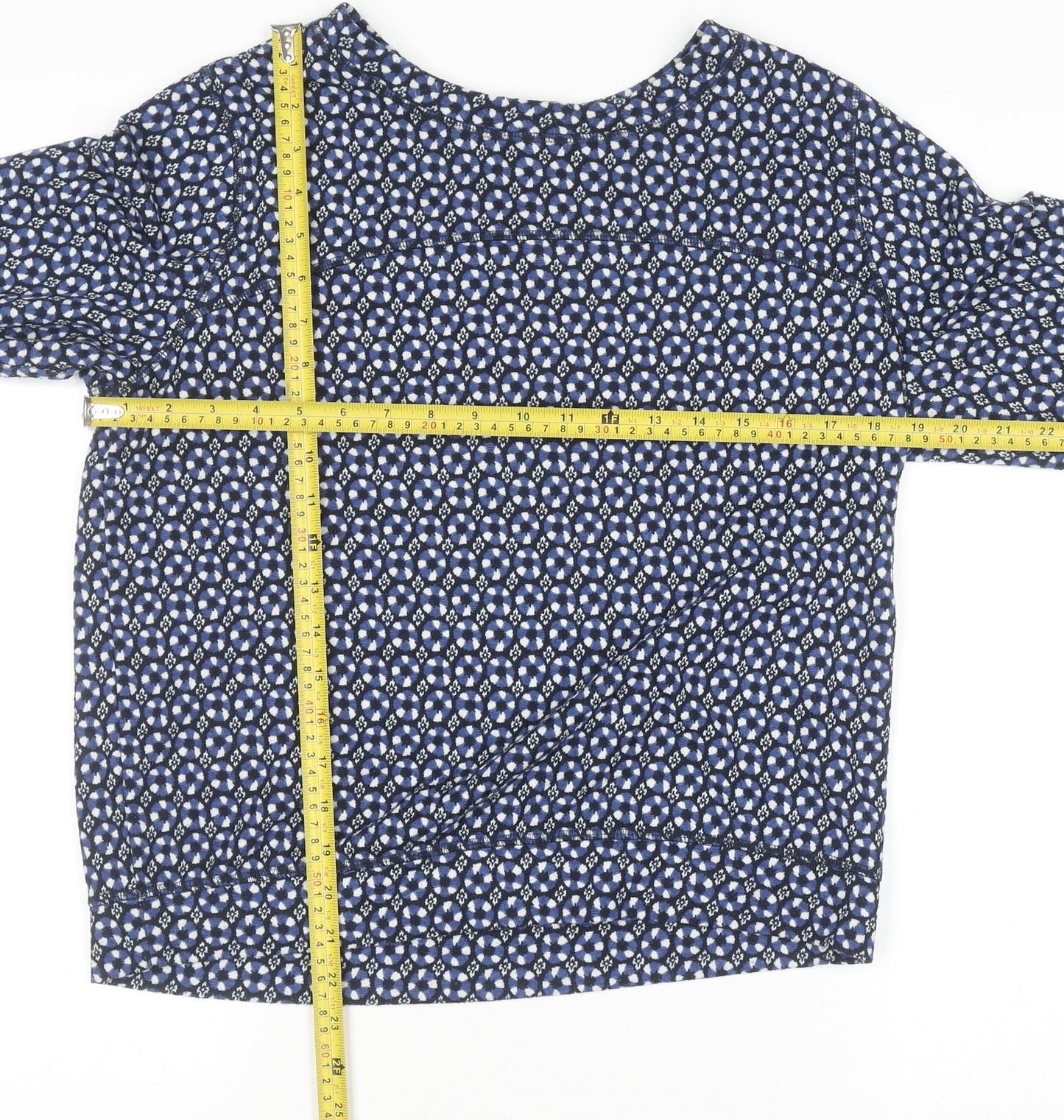 H&M Women Blue Geometric Crew Neck Long Sleeve Pullover Jumper Size S