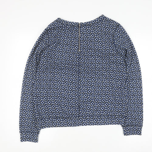 H&M Women Blue Geometric Crew Neck Long Sleeve Pullover Jumper Size S