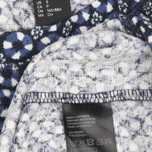 H&M Women Blue Geometric Crew Neck Long Sleeve Pullover Jumper Size S