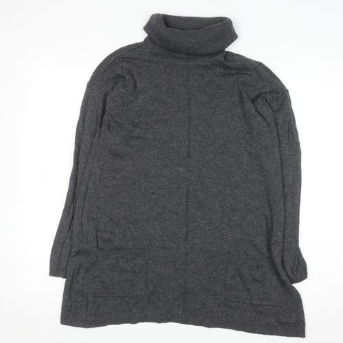 Fat Face Women Grey Roll Neck Long Sleeve Tunic Jumper Size 8
