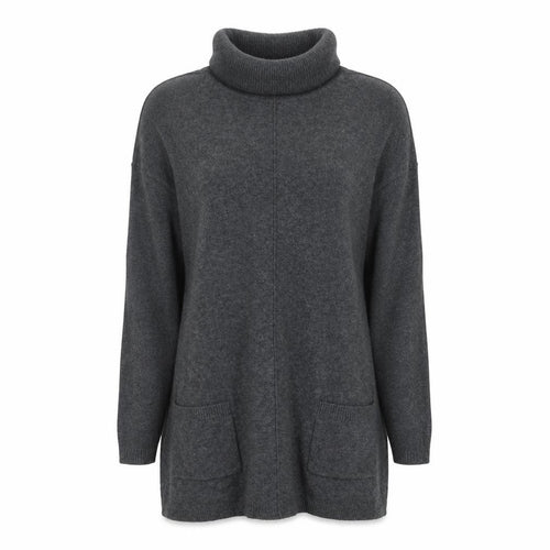 Fat Face Women Grey Roll Neck Long Sleeve Tunic Jumper Size 8