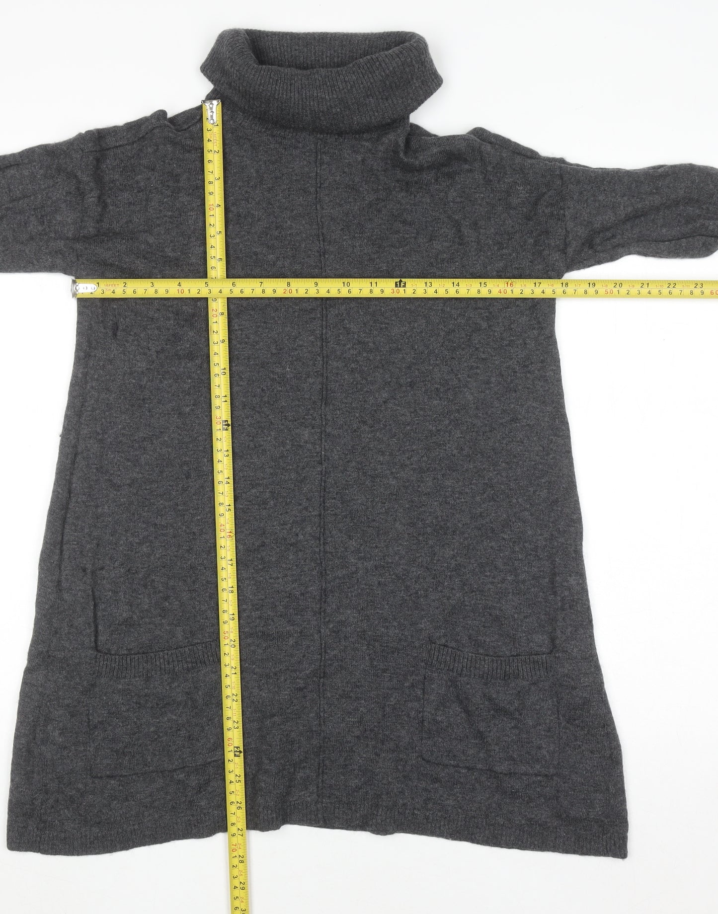 Fat Face Women Grey Roll Neck Long Sleeve Tunic Jumper Size 8