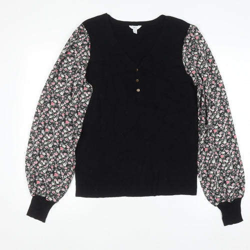 M&Co Women’s Black Floral Sleeve Tunic Blouse Size 14
