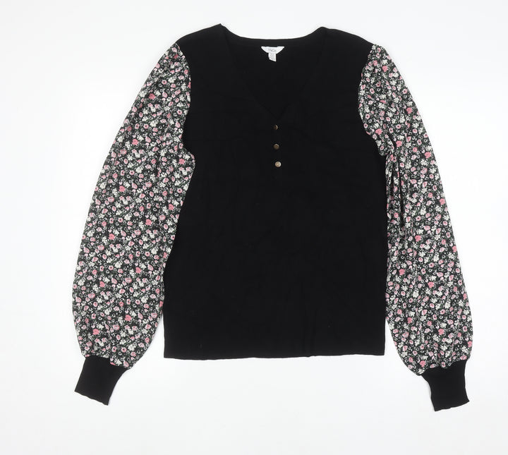 M&Co Women’s Black Floral Sleeve Tunic Blouse Size 14