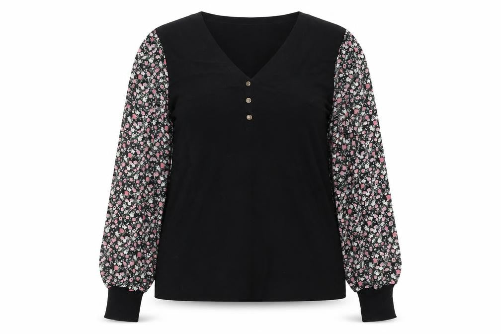 M&Co Women’s Black Floral Sleeve Tunic Blouse Size 14