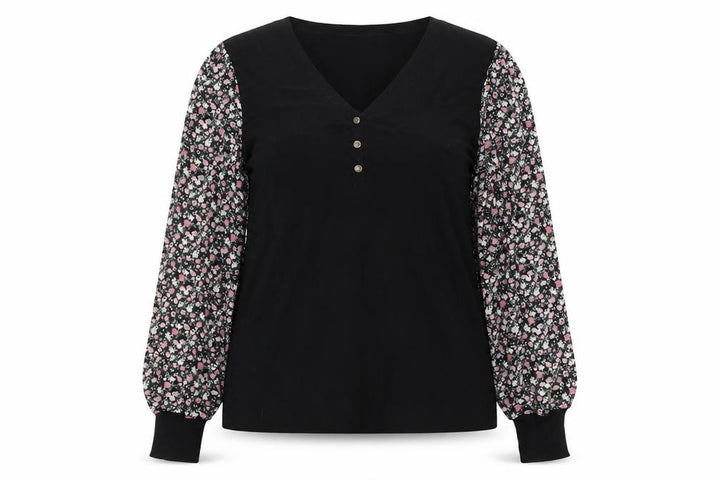 M&Co Women’s Black Floral Sleeve Tunic Blouse Size 14