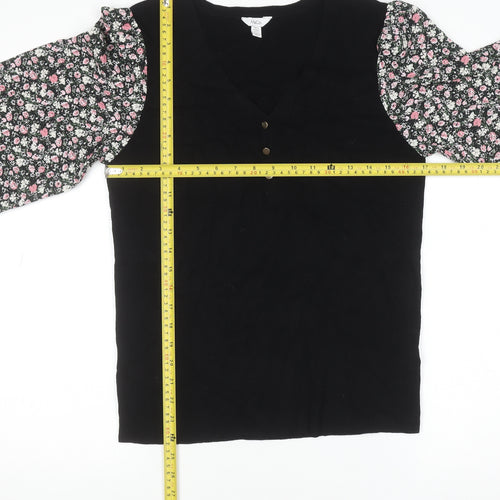 M&Co Women’s Black Floral Sleeve Tunic Blouse Size 14