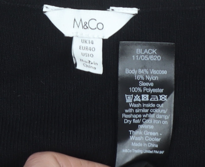 M&Co Women’s Black Floral Sleeve Tunic Blouse Size 14