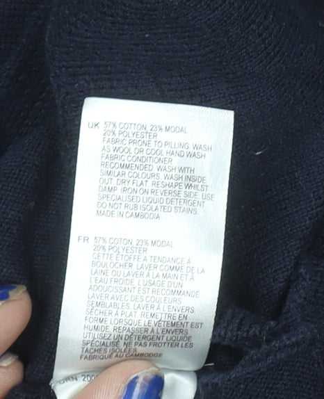 White Stuff Womens Blue Cotton Blend Crew Neck Jumper Size 10
