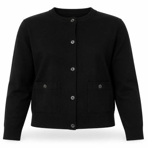 ZARA Women Black Cotton Blend Crew Neck Button Cardigan M