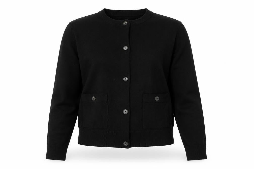 ZARA Women Black Cotton Blend Crew Neck Button Cardigan M
