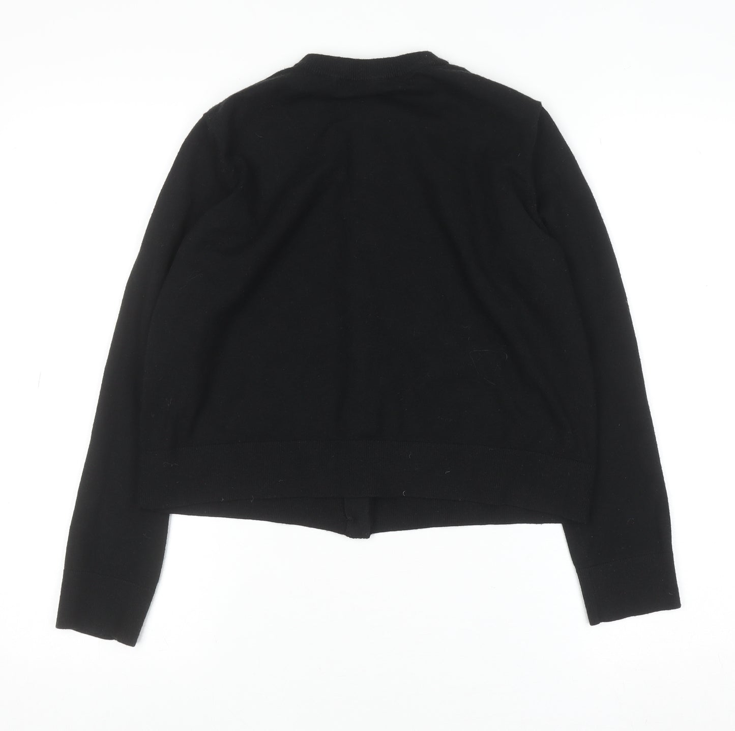 ZARA Women Black Cotton Blend Crew Neck Button Cardigan M