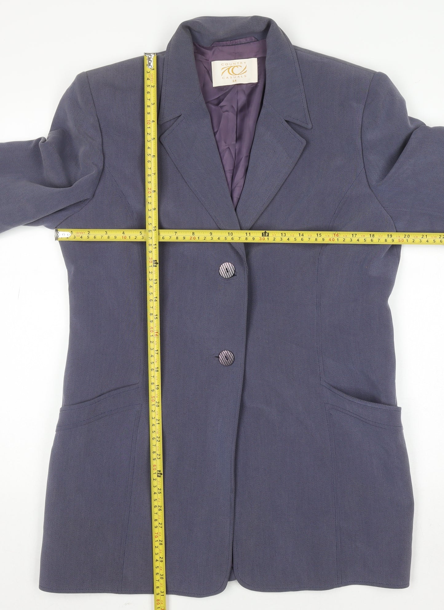Country Casuals Women Blue Size 14 Wool Blend Single-Breasted Blazer