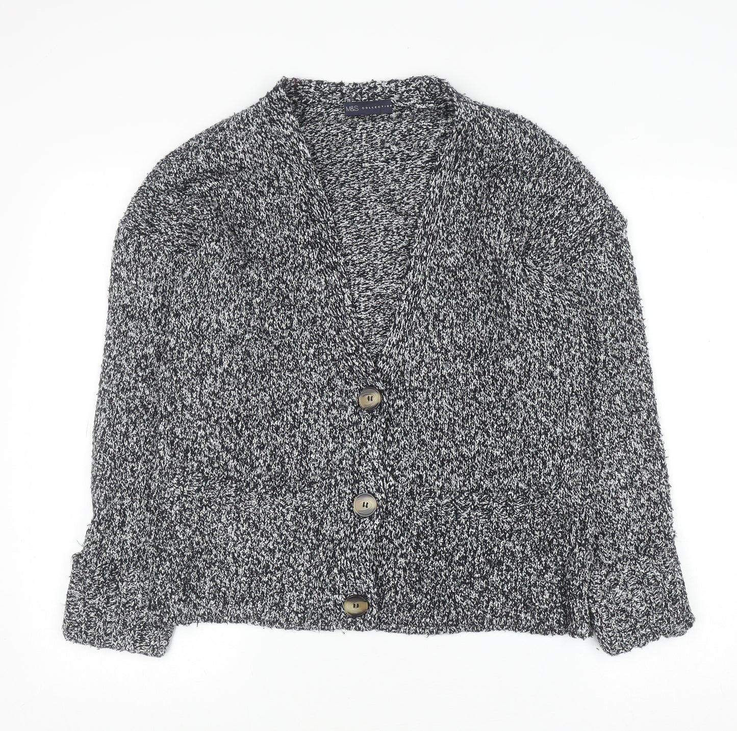 Marks & Spencer Women’s Grey Chunky Knit V-Neck Button Cardigan Size M