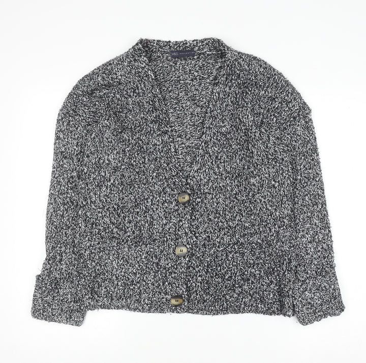 Marks & Spencer Women’s Grey Chunky Knit V-Neck Button Cardigan Size M