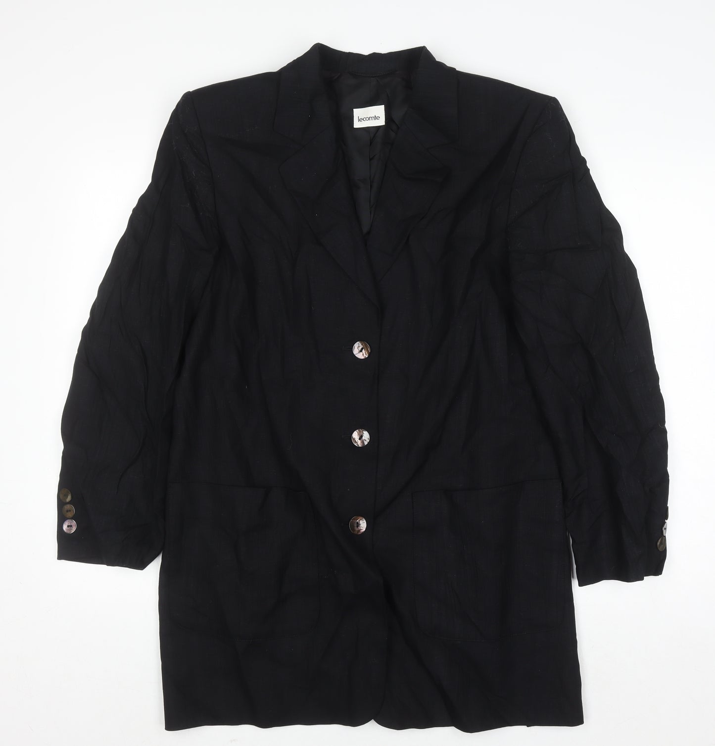 Lecomte Women's Black Linen Long Blazer Size 10