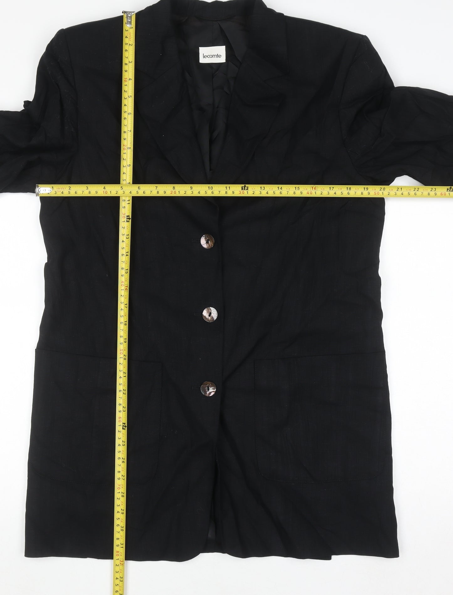 Lecomte Women's Black Linen Long Blazer Size 10