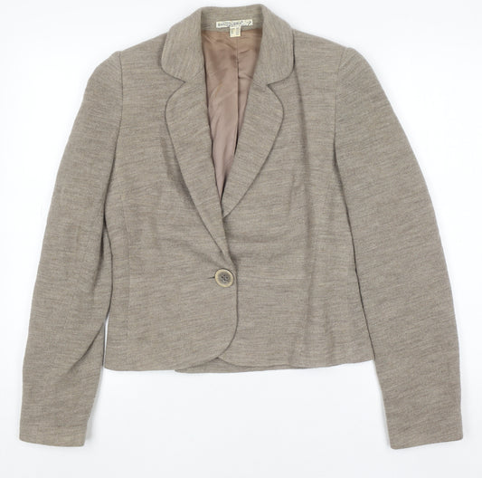 Bandolera Women Beige Wool Blazer UK 12 Classic Single Button