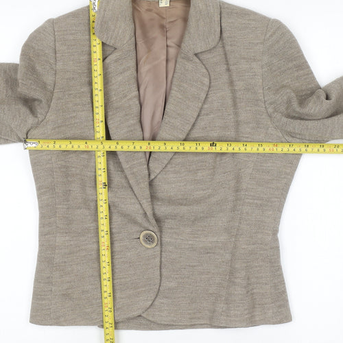 Bandolera Women Beige Wool Blazer UK 12 Classic Single Button