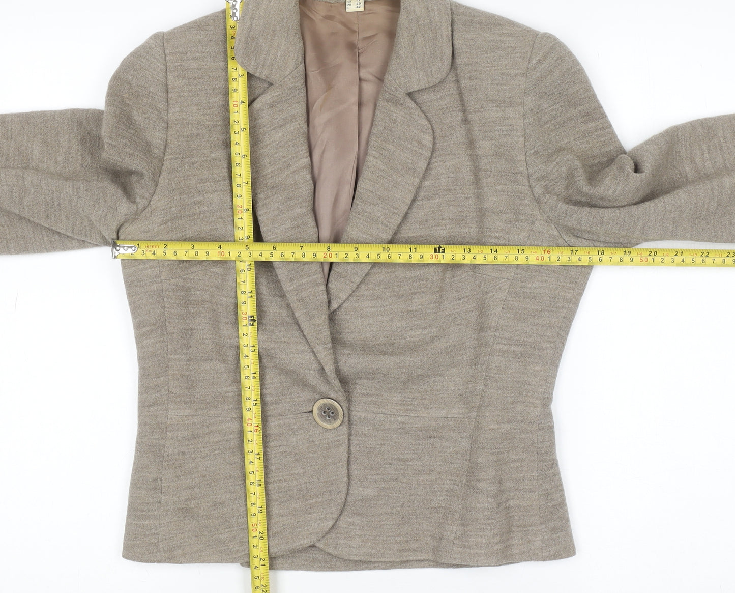 Bandolera Women Beige Wool Blazer UK 12 Classic Single Button