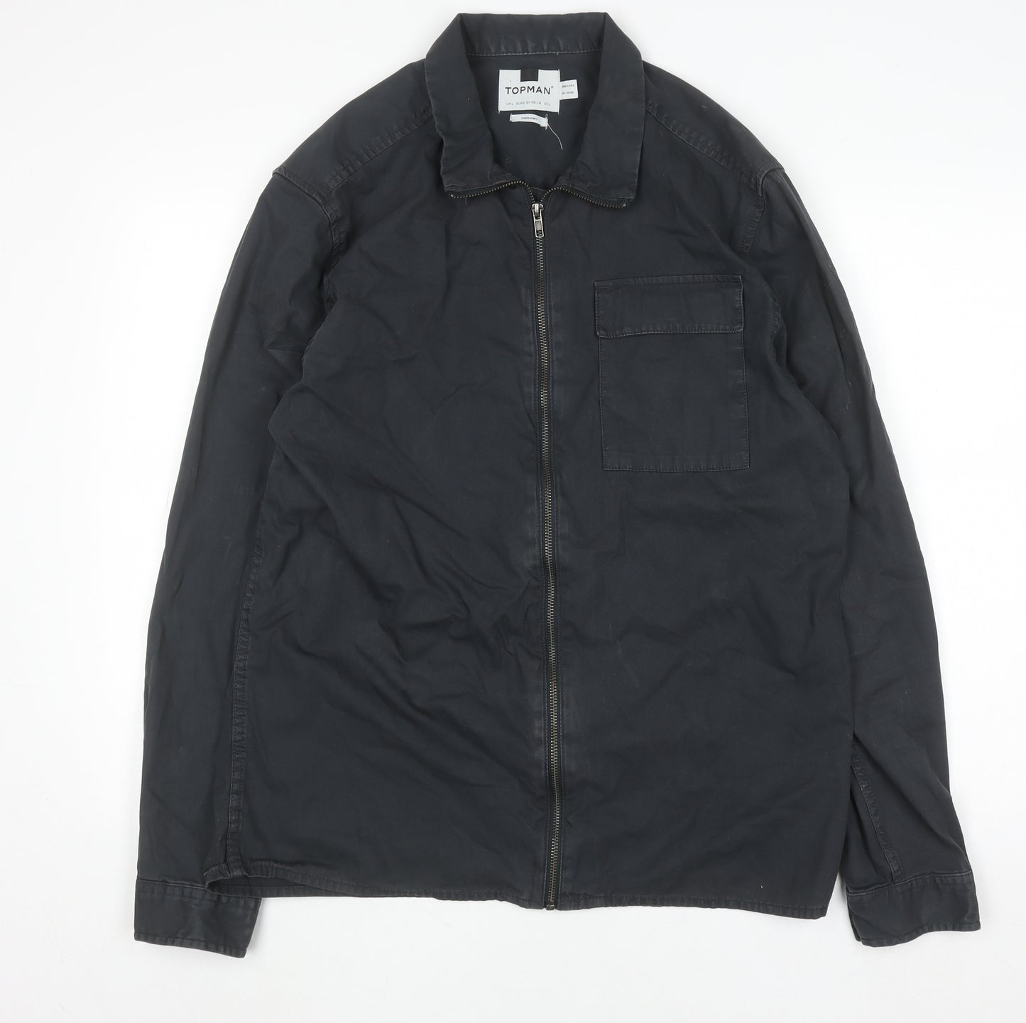 Topman Men’s Black Cotton Zip Overshirt Jacket Size L
