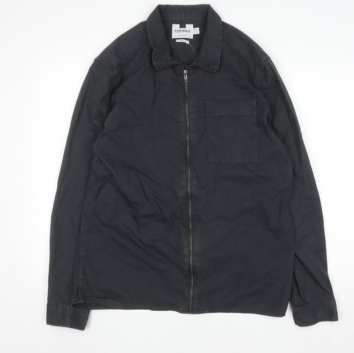Topman Men’s Black Cotton Zip Overshirt Jacket Size L