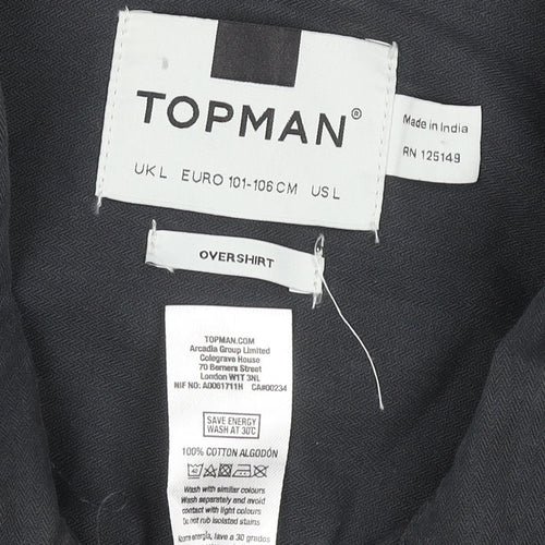 Topman Men’s Black Cotton Zip Overshirt Jacket Size L